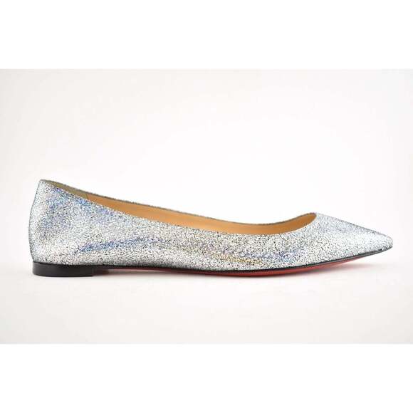 Christian Louboutin Ballalla Silver Mica Glitter Ballerina Ballet Flat 37.5 - Picture 2 of 12